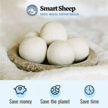 Smart Sheep Wool Dryer Balls - 6-Pack - XL Premium Natural Fabric Softener Award-Winning - Wool Balls Replaces Dryer Sheets - Wool Balls for Dryer - Laundry Balls for Dryer