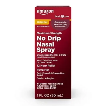 Amazon Basic Care No Drip Nasal Spray, 12 Hour Nasal Decongestant, Pump Mist, Oxymetazoline HCl, Col...