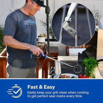 Grill Floss Premium Grill Scraper for Outdoor Grill with Round Grates - Alternative to Grill Brush for Outdoor Grill - BBQ Grill Grate Cleaner Cleans Top and Bottom of Grill Without Lifting Grates