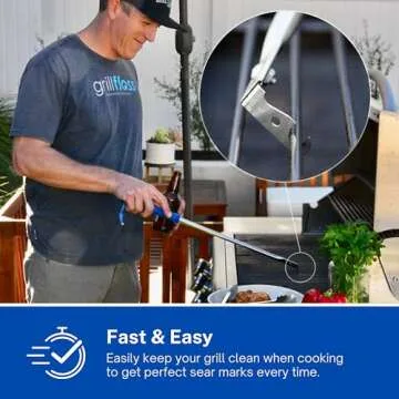 Grill Floss Premium Grill Scraper for Outdoor Grill with Round Grates - Alternative to Grill Brush for Outdoor Grill - BBQ Grill Grate Cleaner Cleans Top and Bottom of Grill Without Lifting Grates