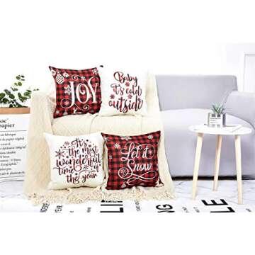 Lanpn Christmas Throw Pillow Covers Set of 4 Festive Designs