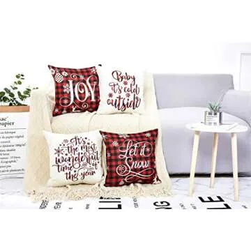 Lanpn Christmas Throw Pillow Covers Set of 4 Festive Designs