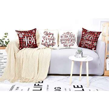 Lanpn Christmas Throw Pillow Covers Set of 4 Festive Designs