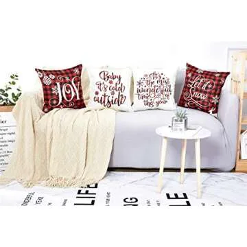 Lanpn Christmas Throw Pillow Covers Set of 4 Festive Designs