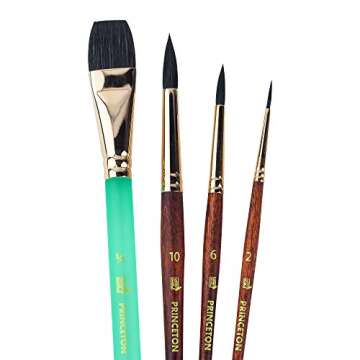 Princeton Neptune Watercolor Brushes 4750 Series - 4pc Soft Synthetic Squirrel Watercolor Brush Set - Aquarelle 3/4 inch - Round 2, 6 and 10 - Artist Paint Brushes - Paint Brush Set
