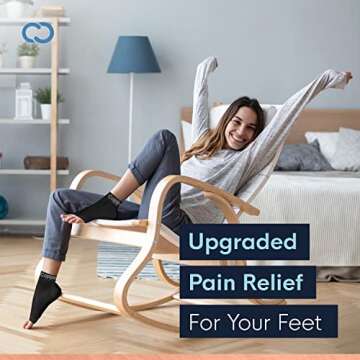 Copper Compression Foot Sleeves - Plantar Fasciitis, Achilles, Ankle Support Brace Socks - Day / Night Relief from Heel Spurs, Arch Pain, Swelling, Soccer Injuries, Golf, Running - 1 Pair Black - S/M