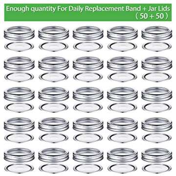 100 Pcs 70 mm Canning Jar Lid and Ring Regular Mouth Jar Ring Bands Set Split Type Lids with Silicone Seals Rings Leak Proof and Secure Canning Jar Caps(70 mm,Silver)