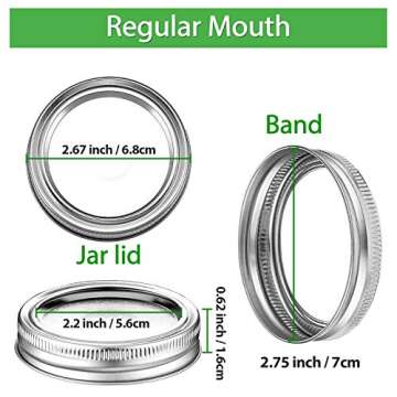 100 Pcs 70 mm Canning Jar Lid and Ring Regular Mouth Jar Ring Bands Set Split Type Lids with Silicone Seals Rings Leak Proof and Secure Canning Jar Caps(70 mm,Silver)