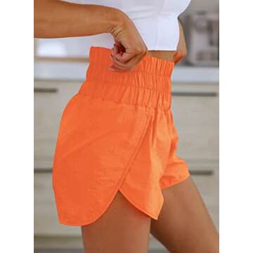 Mirteron Womens Shorts Fashion 2022 High Elastic Smocked Waist Summer Shorts Running Orange S