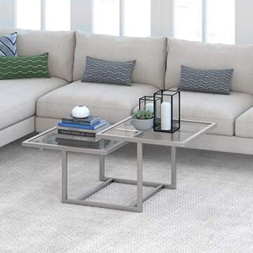 Henn&Hart 43" Wide Square Coffee Table in Nickel, Modern coffee tables for living room, studio apartment essentials