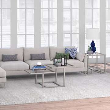 Henn&Hart 43" Wide Square Coffee Table in Nickel, Modern coffee tables for living room, studio apartment essentials
