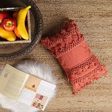 RAJRANG Coral 20x12 Inches Boho Pillow Cover with Tassels