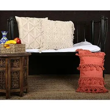 RAJRANG Coral 20x12 Inches Boho Pillow Cover with Tassels