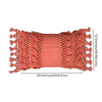 RAJRANG Coral 20x12 Inches Boho Pillow Cover with Tassels