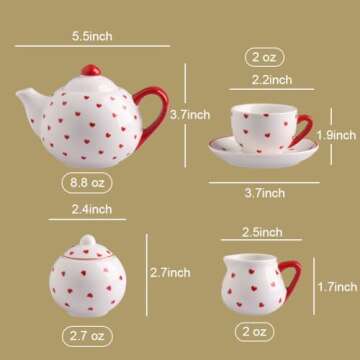 Sweejar Porcelain Tea Set for Little Girls,Kitchen Toys Tea Party Set for Kids Toddler Kitchen Pretend Toy Include Children Teapot, Cup & Saucer Set of 4, Sugar Bowl and Cream Pitcher(Pink Polka Dot)