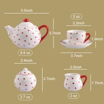 Sweejar Porcelain Tea Set for Little Girls,Kitchen Toys Tea Party Set for Kids Toddler Kitchen Pretend Toy Include Children Teapot, Cup & Saucer Set of 4, Sugar Bowl and Cream Pitcher(Pink Polka Dot)