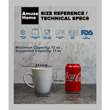 Amuse- Professional Barista Cozy Collection Mug for Coffee, Tea or Chocolate- Set of 6 (Medium - 12 oz.)