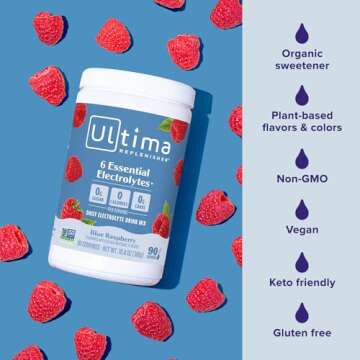 Ultima Replenisher Daily Electrolyte Drink Mix – Blue Raspberry, 90 Serving – Hydration Powder with 6 Key Electrolytes & Trace Minerals – Keto Friendly, Vegan, Non-GMO & Sugar-Free Electrolyte Powder