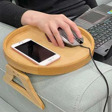 Pekokavo Sofa Arm Clip Tray, Side Table for Remote Controls/Drinks/Gamepads Holder (Bamboo)