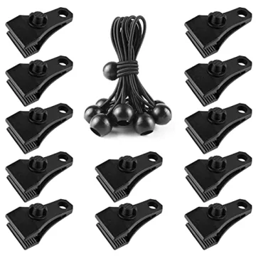 Large Tarp Clips Heavy Duty Lock Grip 12 PCs Tarp Clamps with Bungee Cords for Camping and More