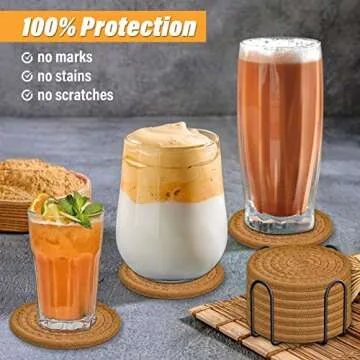 Mckanti 8 Pcs Drink Coasters with Holder, Absorbent Coasters for Drinks, Minimalist Cotton Woven Coaster Set for Home Decor Tabletop Protection Suitable for Kinds of Cups, 4.3 Inches.