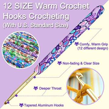 Coopay Warm Crochet Hooks Crocheting, Extra Long Crochet Hook Set for Arthritic Hands, 2.25mm to 8.0...