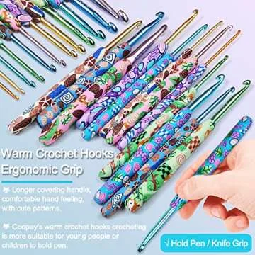 Coopay Warm Crochet Hooks Crocheting, Extra Long Crochet Hook Set for Arthritic Hands, 2.25mm to 8.0mm, 12 pcs Crochet Kit Ergonomic Grips for DIY Craft Yarn, Animal Pattern
