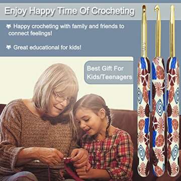 Coopay Warm Crochet Hooks Crocheting, Extra Long Crochet Hook Set for Arthritic Hands, 2.25mm to 8.0mm, 12 pcs Crochet Kit Ergonomic Grips for DIY Craft Yarn, Animal Pattern