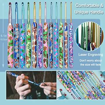 Coopay Warm Crochet Hooks Crocheting, Extra Long Crochet Hook Set for Arthritic Hands, 2.25mm to 8.0mm, 12 pcs Crochet Kit Ergonomic Grips for DIY Craft Yarn, Animal Pattern