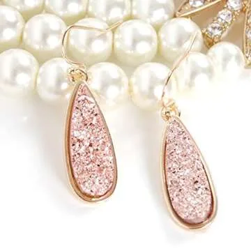Stunning Simulated Druzy Drop Earrings - Lightweight Glamour