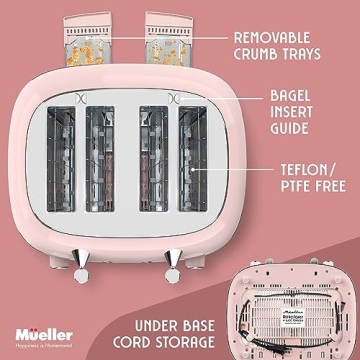 Mueller Retro 4 Slice Toaster with Extra Wide Slots and Bagel Function