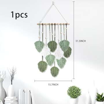 QIzzxiopc Macrame Wall Hanging Leaves Decorboho Wall Art Hanging Large Macrame Leaves Handmade Woven Hanging for Nursery,Bedroom,Living Room,Apartment Home Backdrop（15.7 x 31.5 Inches）