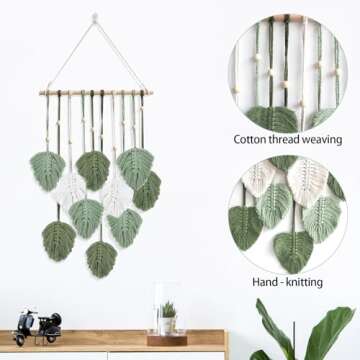 QIzzxiopc Macrame Wall Hanging Leaves Decorboho Wall Art Hanging Large Macrame Leaves Handmade Woven Hanging for Nursery,Bedroom,Living Room,Apartment Home Backdrop（15.7 x 31.5 Inches）