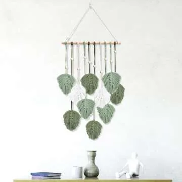 QIzzxiopc Macrame Wall Hanging Leaves Decorboho Wall Art Hanging Large Macrame Leaves Handmade Woven Hanging for Nursery,Bedroom,Living Room,Apartment Home Backdrop（15.7 x 31.5 Inches）