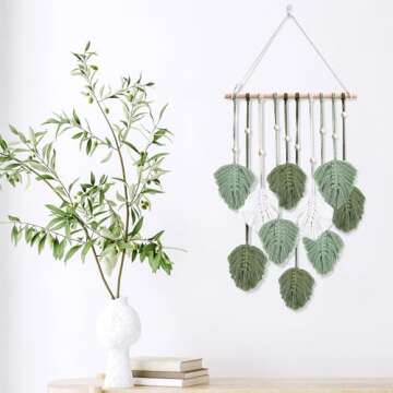 QIzzxiopc Macrame Wall Hanging Leaves Decorboho Wall Art Hanging Large Macrame Leaves Handmade Woven Hanging for Nursery,Bedroom,Living Room,Apartment Home Backdrop（15.7 x 31.5 Inches）