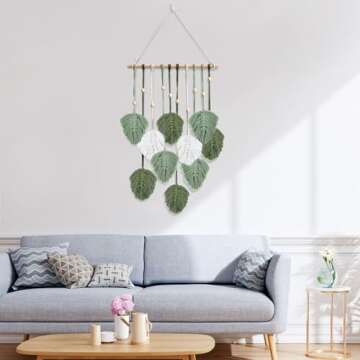 QIzzxiopc Macrame Wall Hanging Leaves Decorboho Wall Art Hanging Large Macrame Leaves Handmade Woven Hanging for Nursery,Bedroom,Living Room,Apartment Home Backdrop（15.7 x 31.5 Inches）