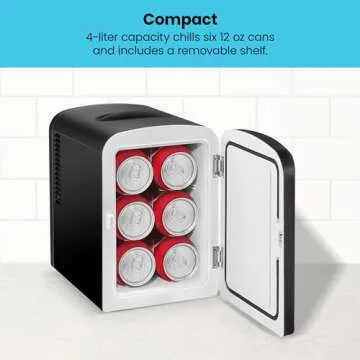 Chefman - Iceman Mini Portable Black Personal Fridge Cools Or Heats and Provides Compact Storage For Skincare, Snacks, Or 6 12oz Cans W/A Lightweight 4-liter Capacity To Take On The Go