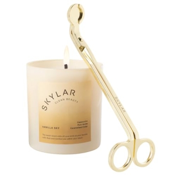 Skylar Vanilla Sky Candle and Wick Trimmer Gift Set- Non-Toxic Clean-Burning Candles with Soy Coconu...