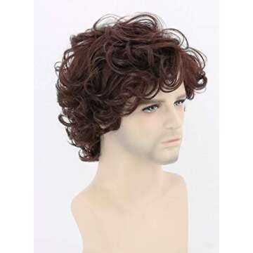 Topcosplay Men Wigs Dark Brown Short Curly Layered Cosplay Halloween Character Costume Wig