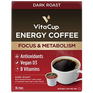VitaCup Energy Dark Roast Coffee Pods - 100% Arabica, Boost Focus & Metabolism