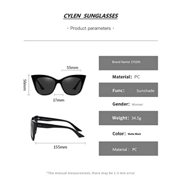 CYLEN Cateye Sunglasses For Women UV 400 Protection -Cat Eye Sunglasses Polarized(Black)