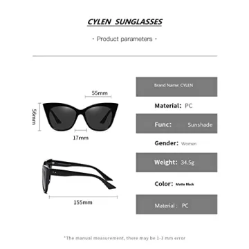 CYLEN Cateye Sunglasses For Women UV 400 Protection -Cat Eye Sunglasses Polarized(Black)