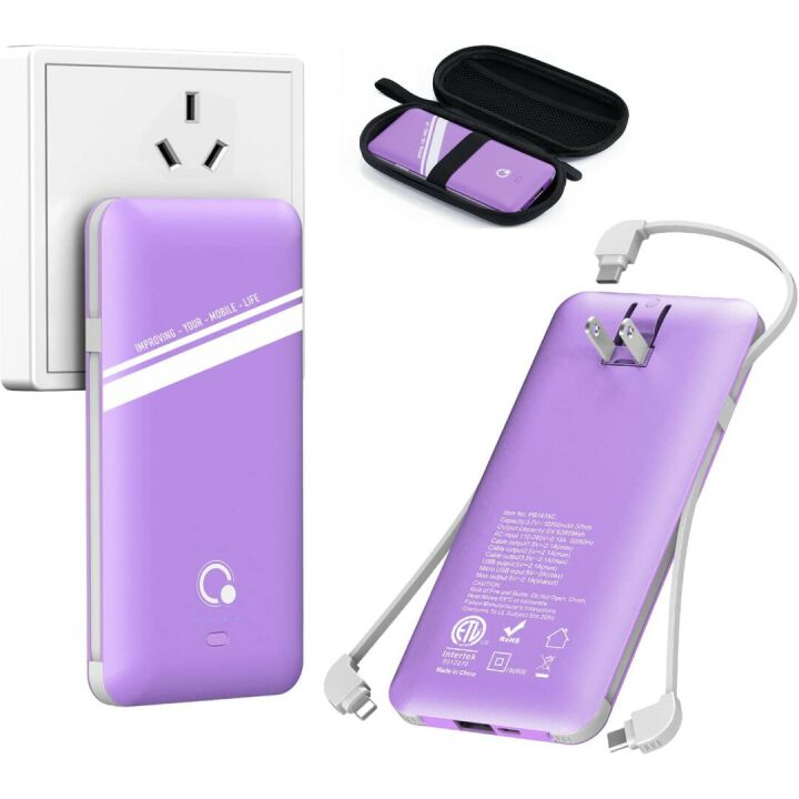 Q Slim 10000mAh Power Bank with Built-in Plug & Cables