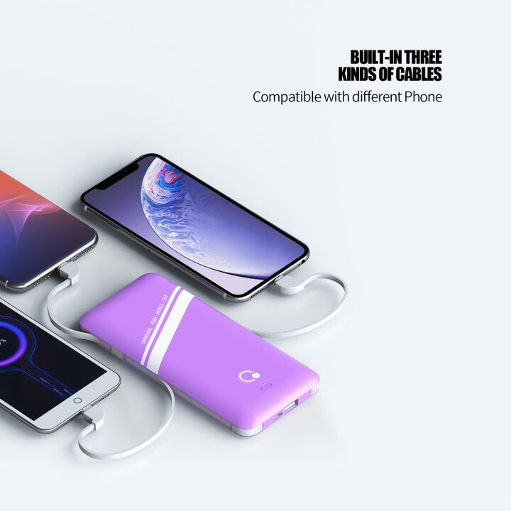 Q Slim 10000mAh Power Bank with Built-in Plug & Cables