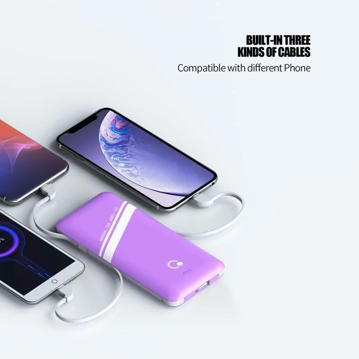 Q Slim 10000mAh Power Bank with Built-in Plug & Cables