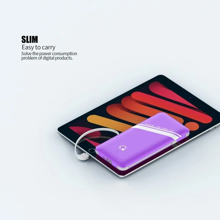 Q Slim 10000mAh Power Bank with Built-in Plug & Cables