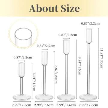 Hewory Glass Taper Candlestick Holders: Taper Candle Holders 4Pcs Glass Candle Stick Candle Holder, Clear Tall Candle Holders for Dinner Table Centerpiece Wedding Christmas Holiday Party Decorations