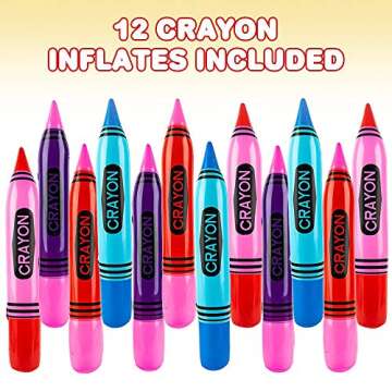ArtCreativity Crayon Inflates, Set of 12, Inflatable Crayons in Vibrant Colors, Decorations for Art ...