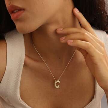 Ewrkbrㅤ Balloon Initial Necklaces for Women, Dainty Balloon Letter Pendant Necklace 14k Gold Plate...