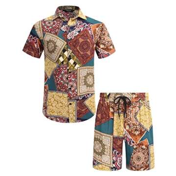 COOFANDY Men's Hawaiian Shirt Beach Vacation Button Up Flower Printed Shirt Summer Two Piece Outfits...